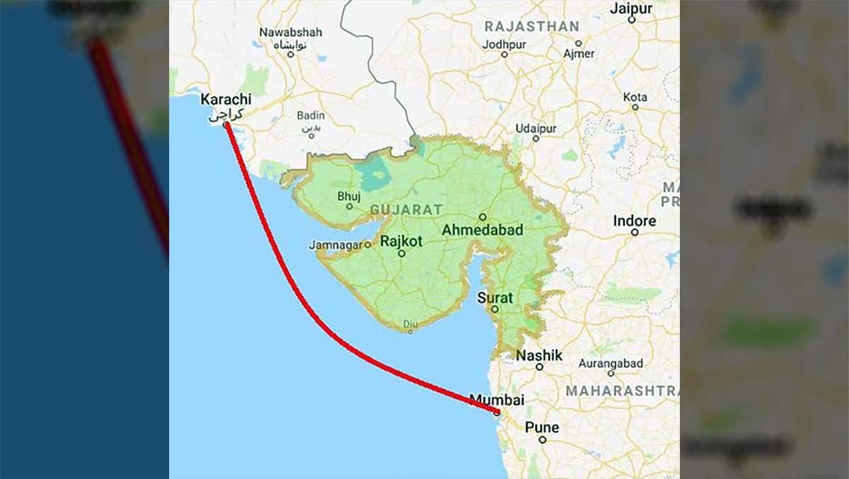 Karachi, Mumbai, map